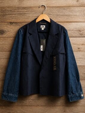 Women's 4X Contrasting Denim Blazer Jacket NWT